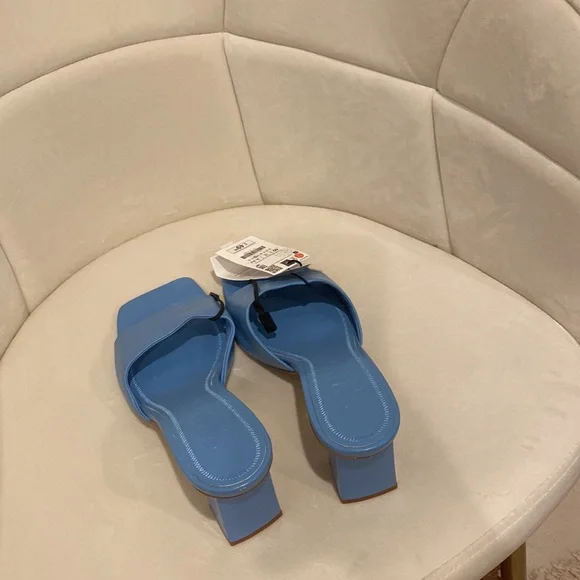Zara blue leather heeled sandals - Picture 9 of 11